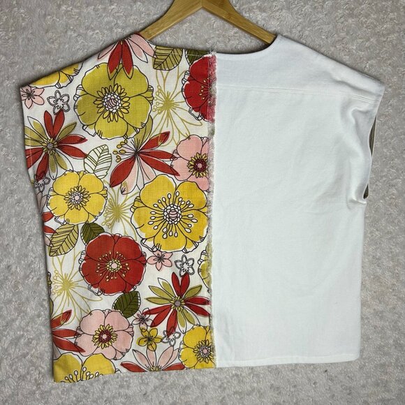 Patchwork Top‎ Floral Print Sleeveless White Crew Neck Fashion Top - Picture 5 of 7